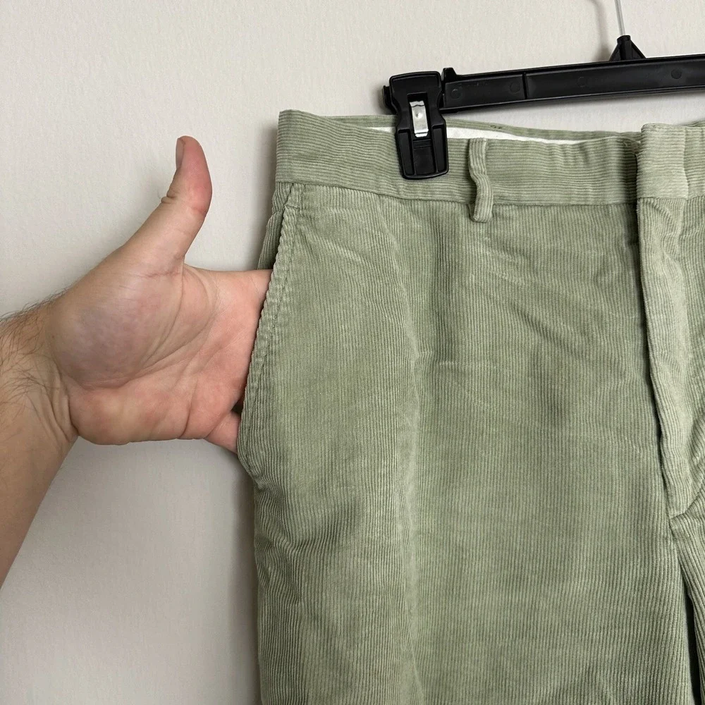 Lands End Mens Sage‎ Green Corduroy Pants Straight Leg 35x28 Cotton Chinos
